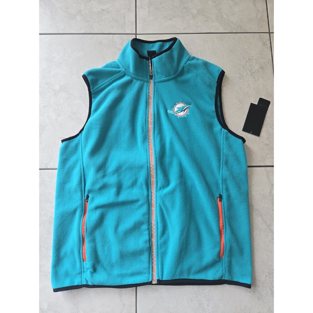 NEW Miami Dolphins Vest Mens L Adult Full Zip Teal Jacket Fleece Team Apparel